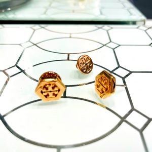 Tory Burch hexagon studs in rose gold